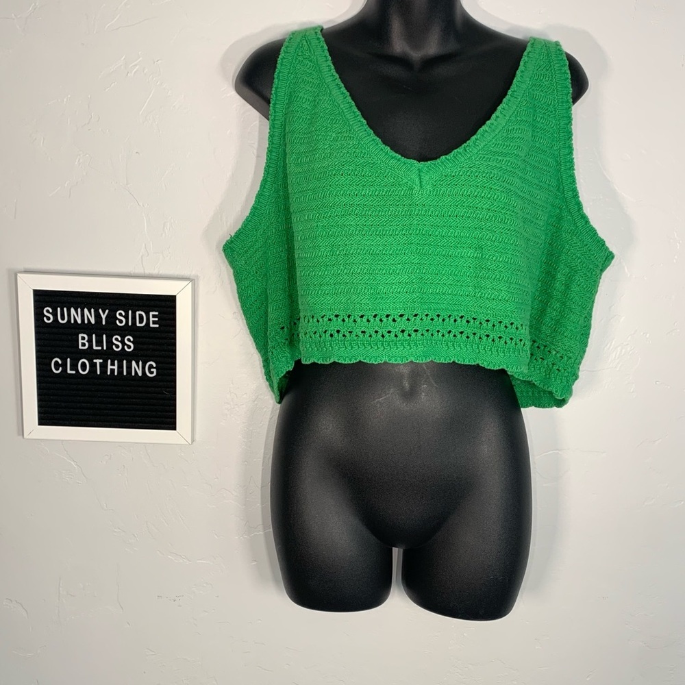 Scoop NYC Green Knit V-Neck Cropped Tank Top Plus Size 3X Summer Boho